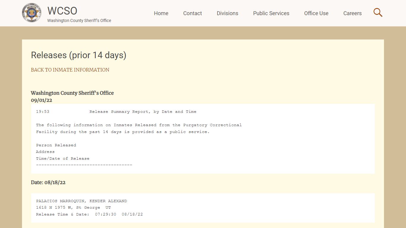 Releases (prior 14 days) | WCSO